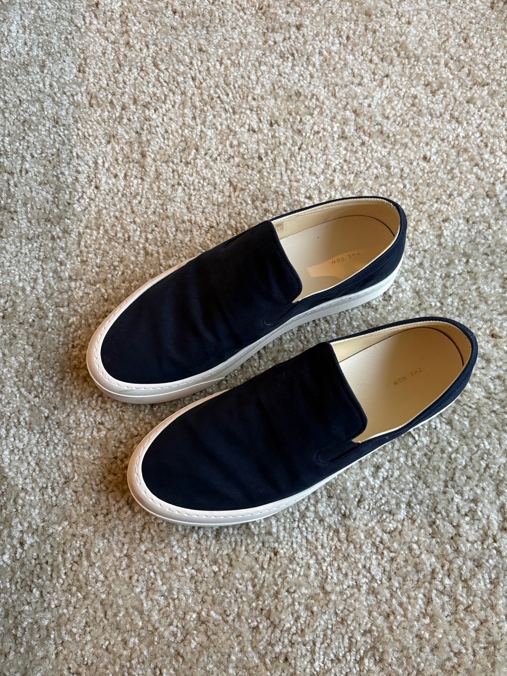The Row Womens Suede Navy Slip-On Sneakers